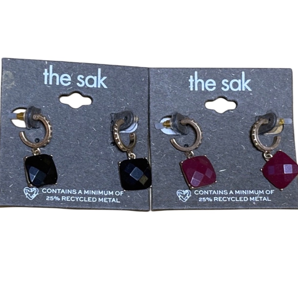 The Sak Earrings, 2 Pairs, Dangle Hoops, Red & Black, Gold Tone, Nwt